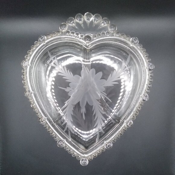 Vintage Paden City Glass Covered Dish Etched Flowers Jewelry Trinket Box Jewelry - Picture 1 of 9